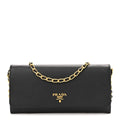 Prada Saffiano Metal Oro Chain Wallet Black
