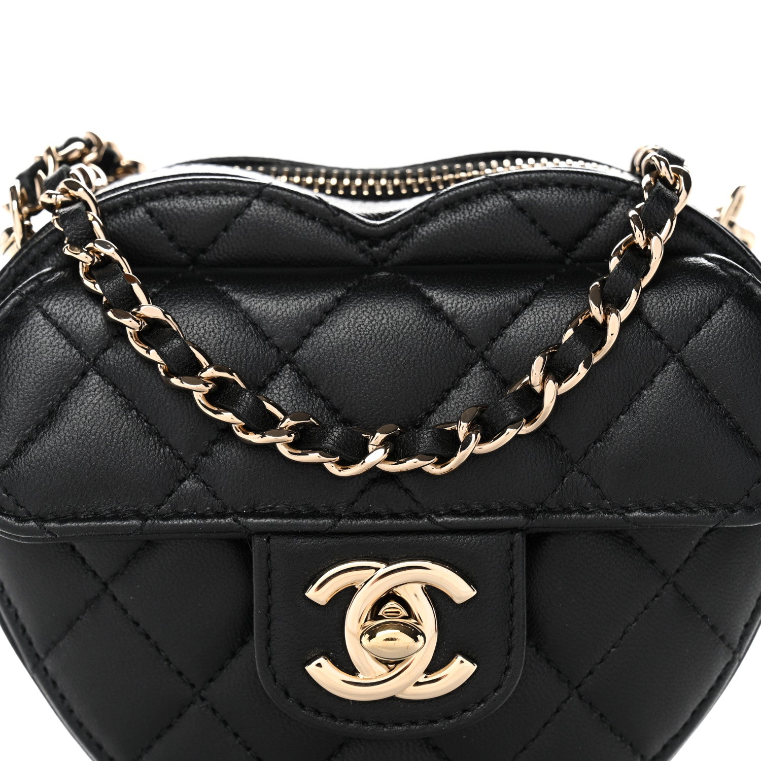 Chanel Lambskin Quilted CC In Love Heart Clutch With Chain Black