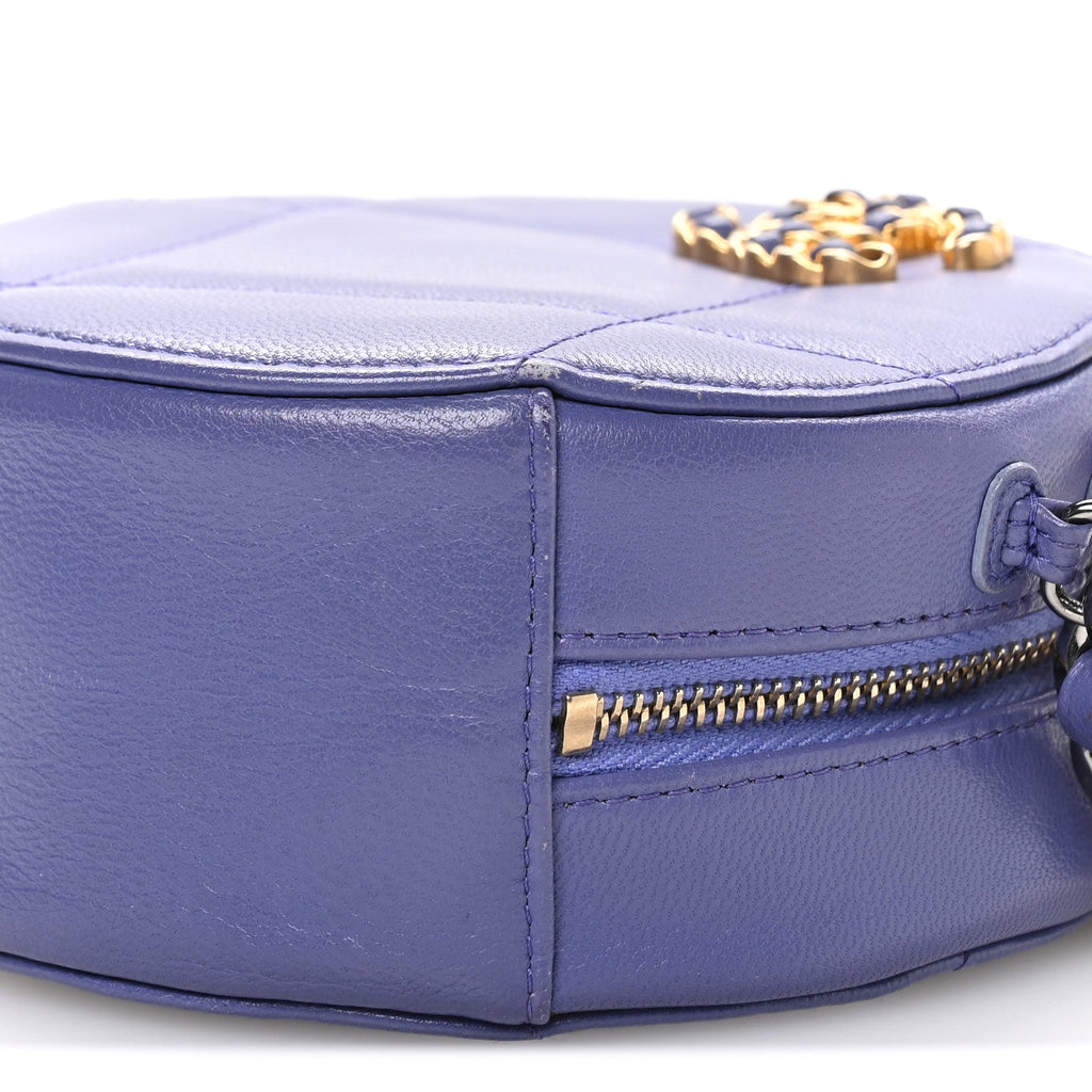 Chanel Lambskin Quilted Chanel 19 Round Clutch With Chain Purple