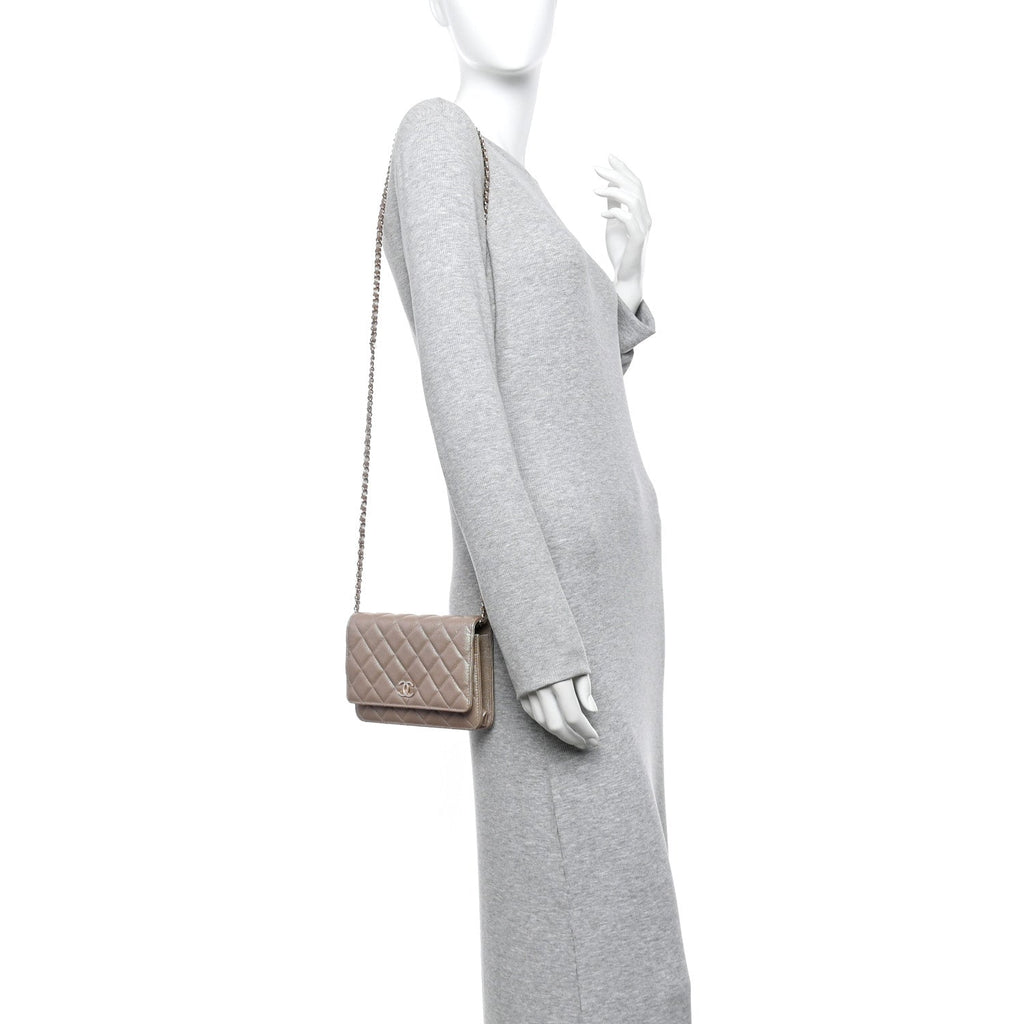Chanel Iridescent Caviar Quilted Wallet on Chain WOC Beige