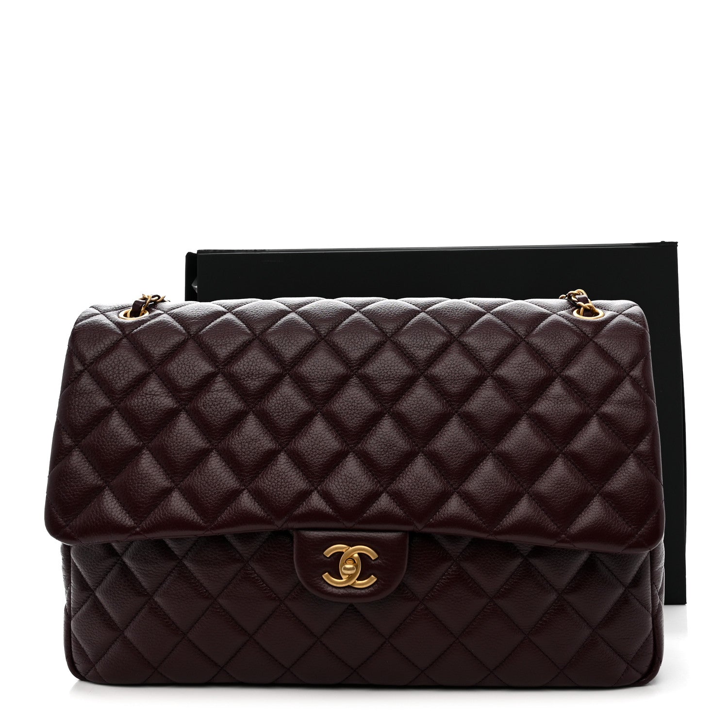 Chanel Grained Calfskin Quilted XXL Travel Flap Bag Burgundy