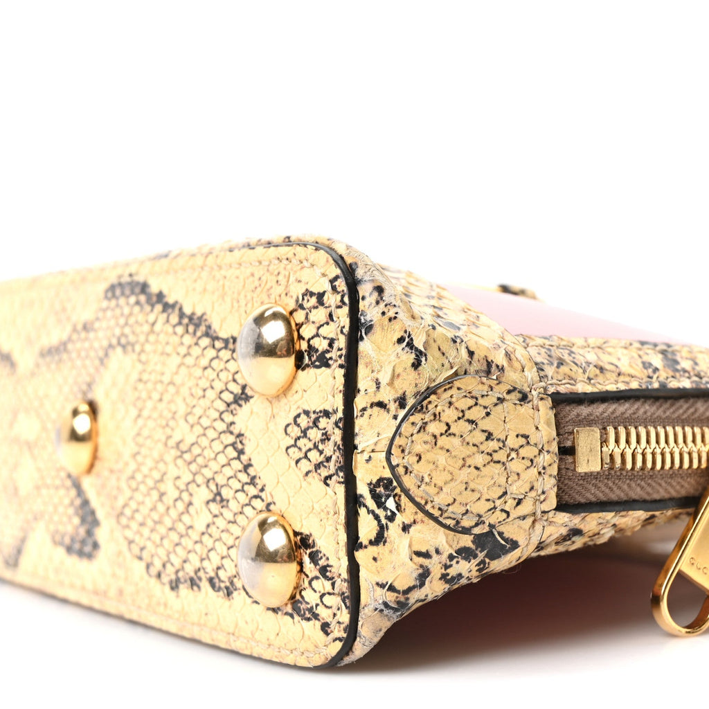 Gucci Snakeskin Boarded Plutone Calfskin Mini Horsebit 1955 Top Handle Bag Wild Rose Beige