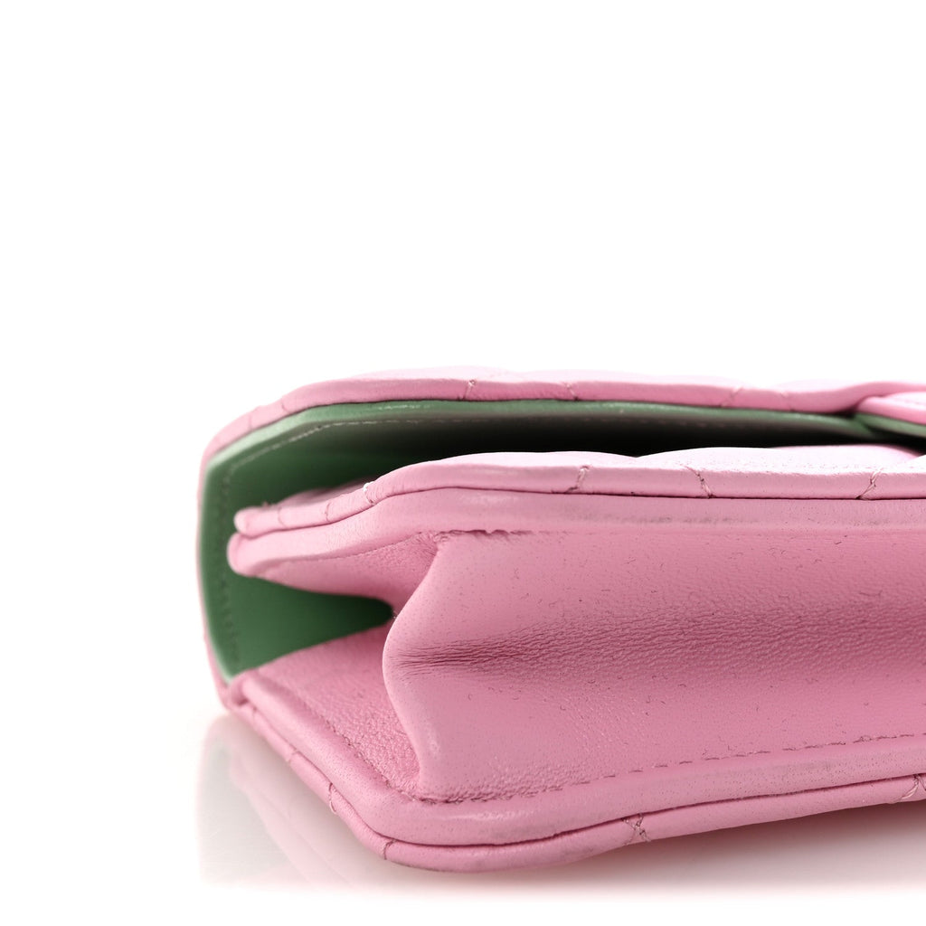 Chanel Lambskin Quilted Flap Phone Holder With Chain Lilac Light Green