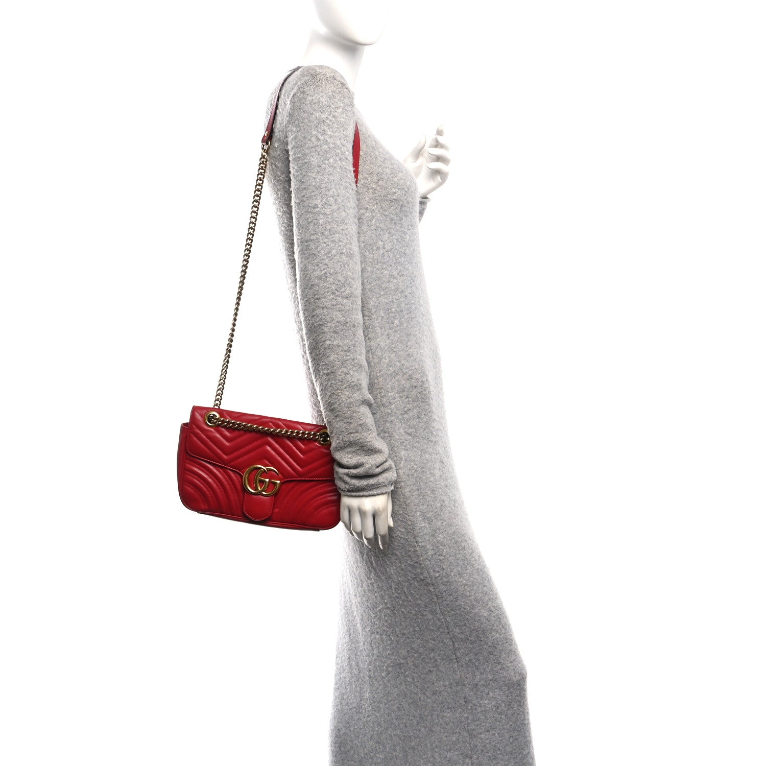 Gucci Calfskin Matelasse Small GG Marmont Shoulder Bag Hibiscus Red