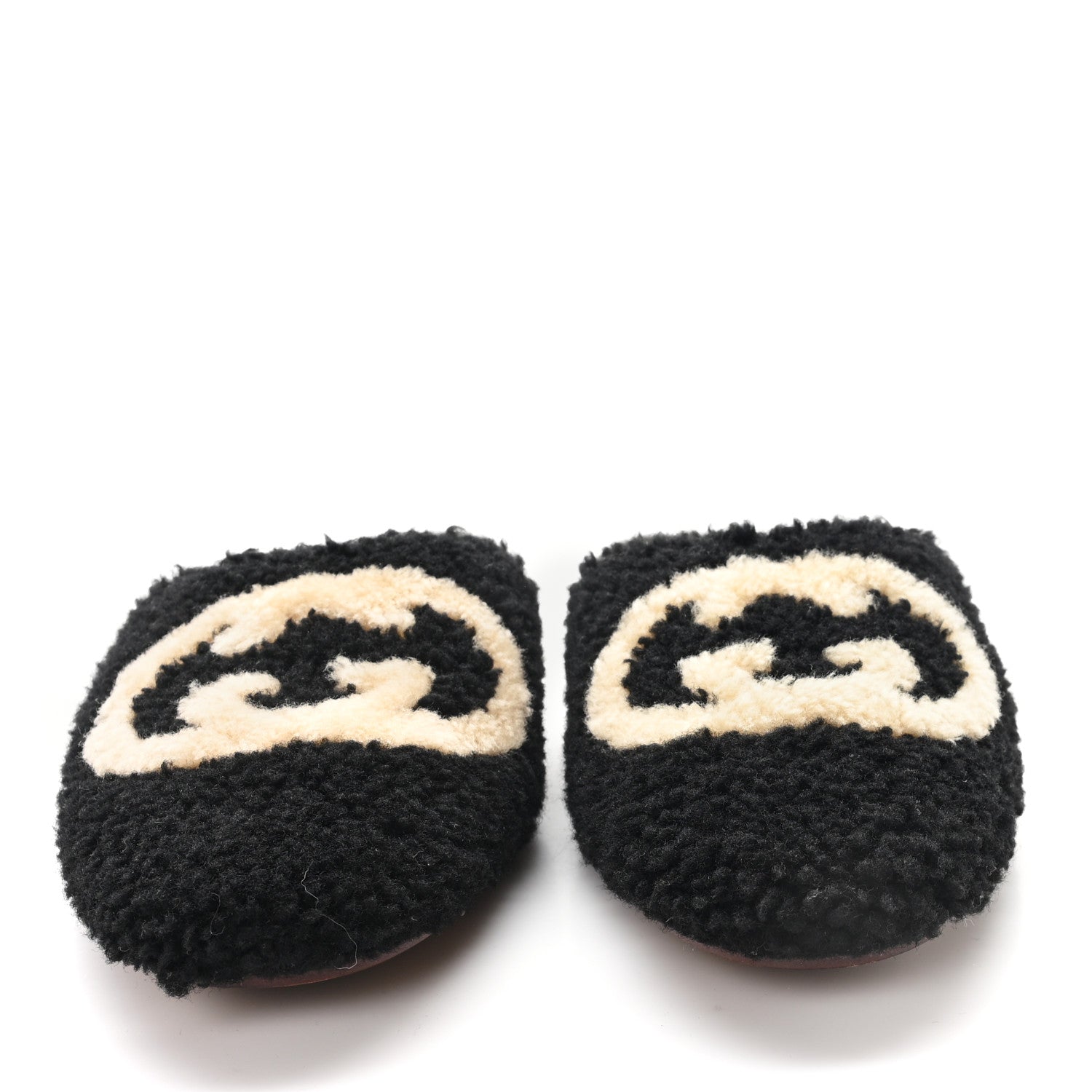 Gucci Faux Shearling Interlocking G Womens Eileen Slippers 36.5 Butterscotch Black