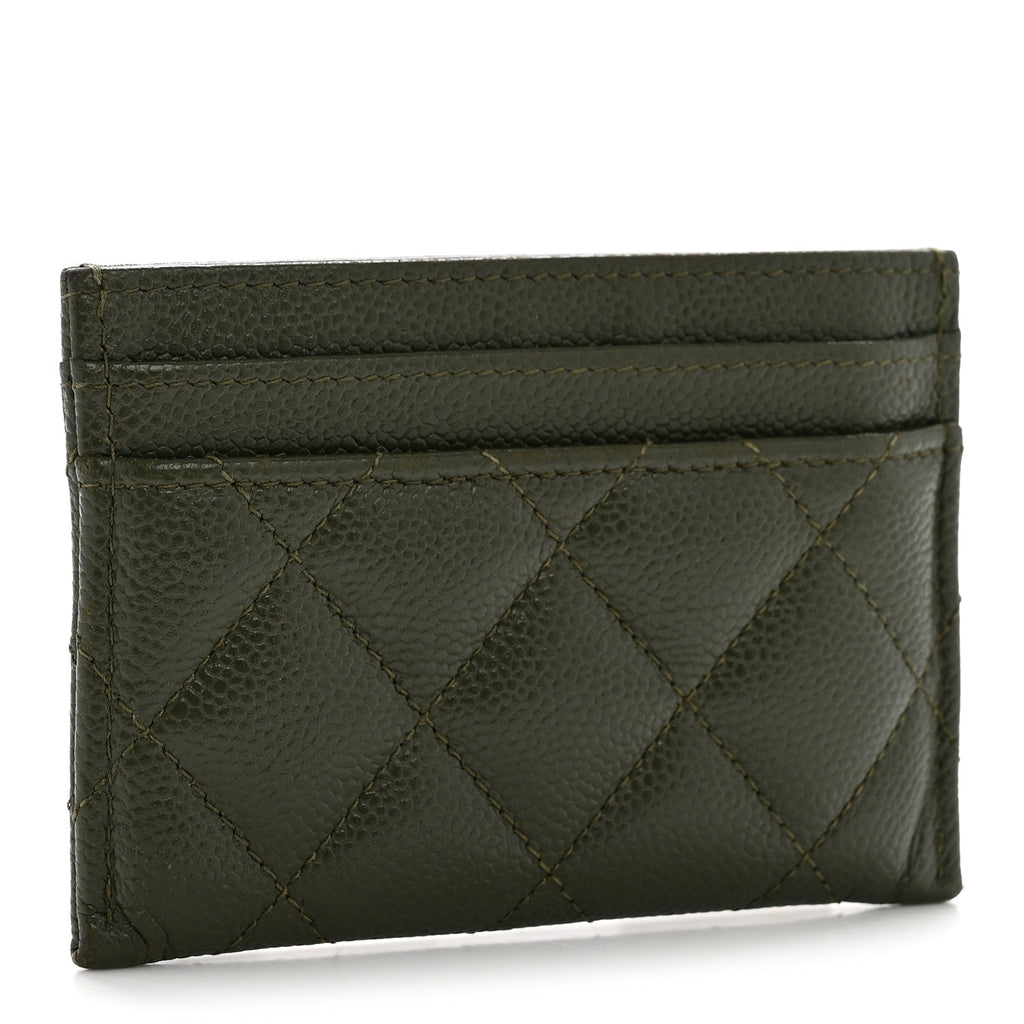 Caviar Quilted Multi Chain Card Holder Khaki