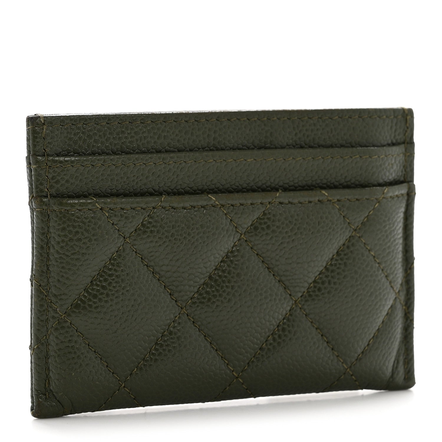 Caviar Quilted Multi Chain Card Holder Khaki
