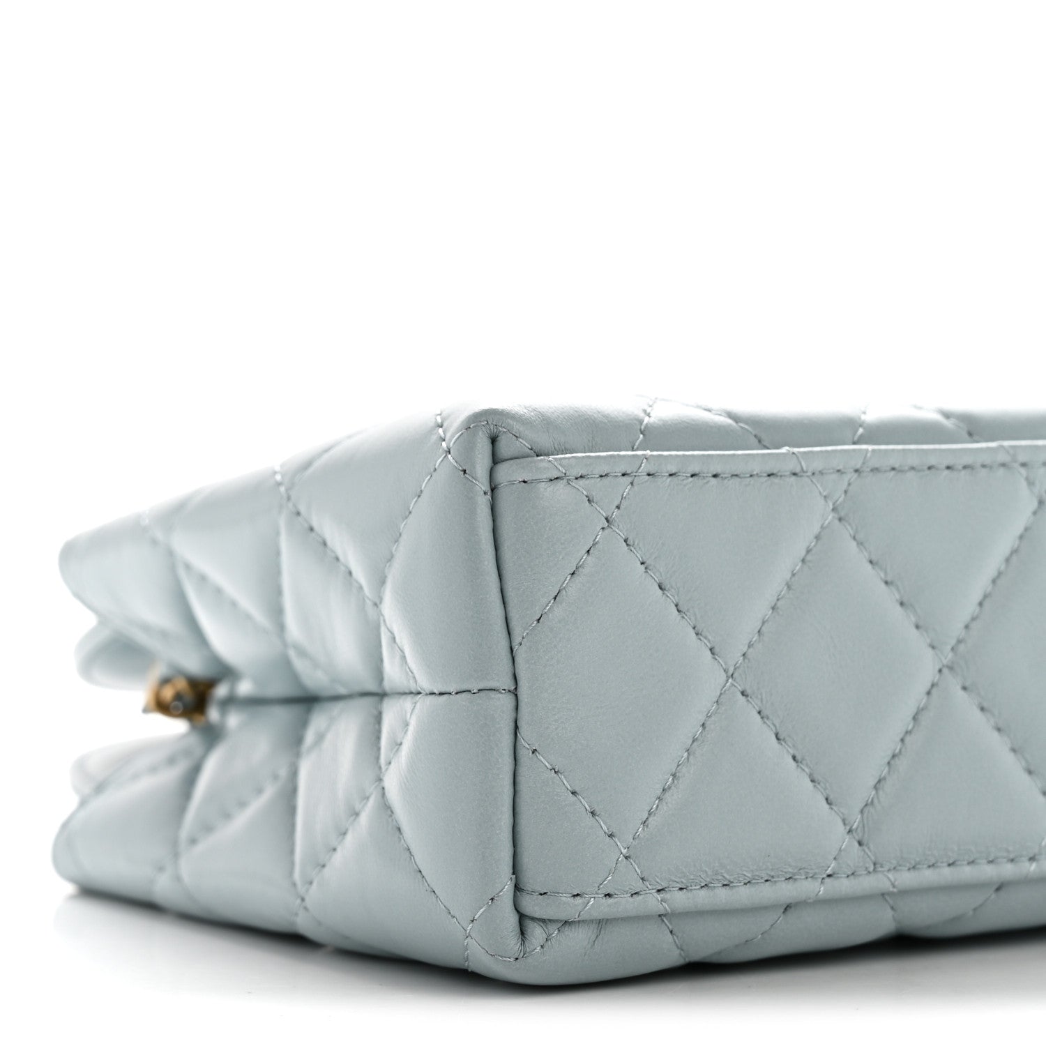 Chanel Shiny Aged Calfskin Quilted Nano Kelly Shopper Light Blue