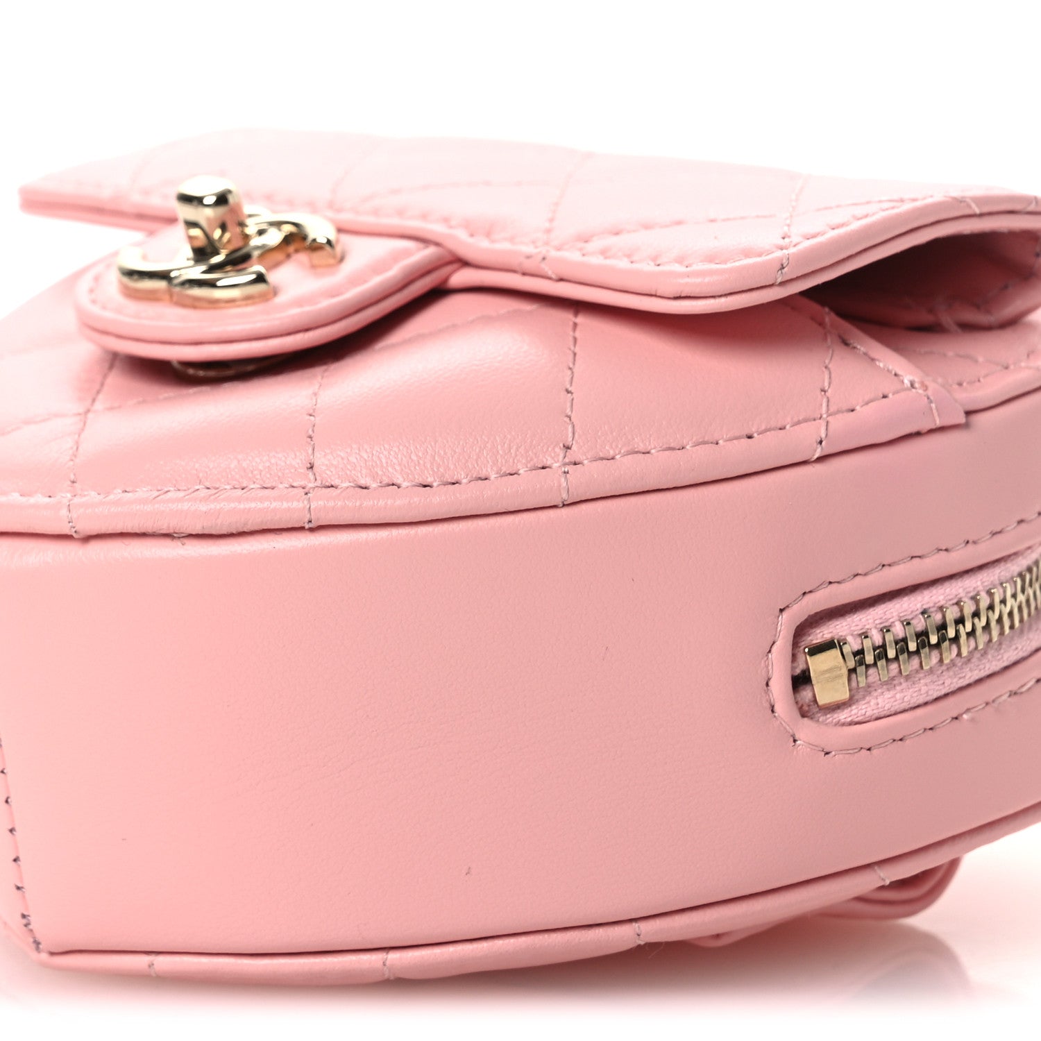 Chanel Lambskin Quilted CC In Love Heart Waist Belt Bag With Chain Light Pink