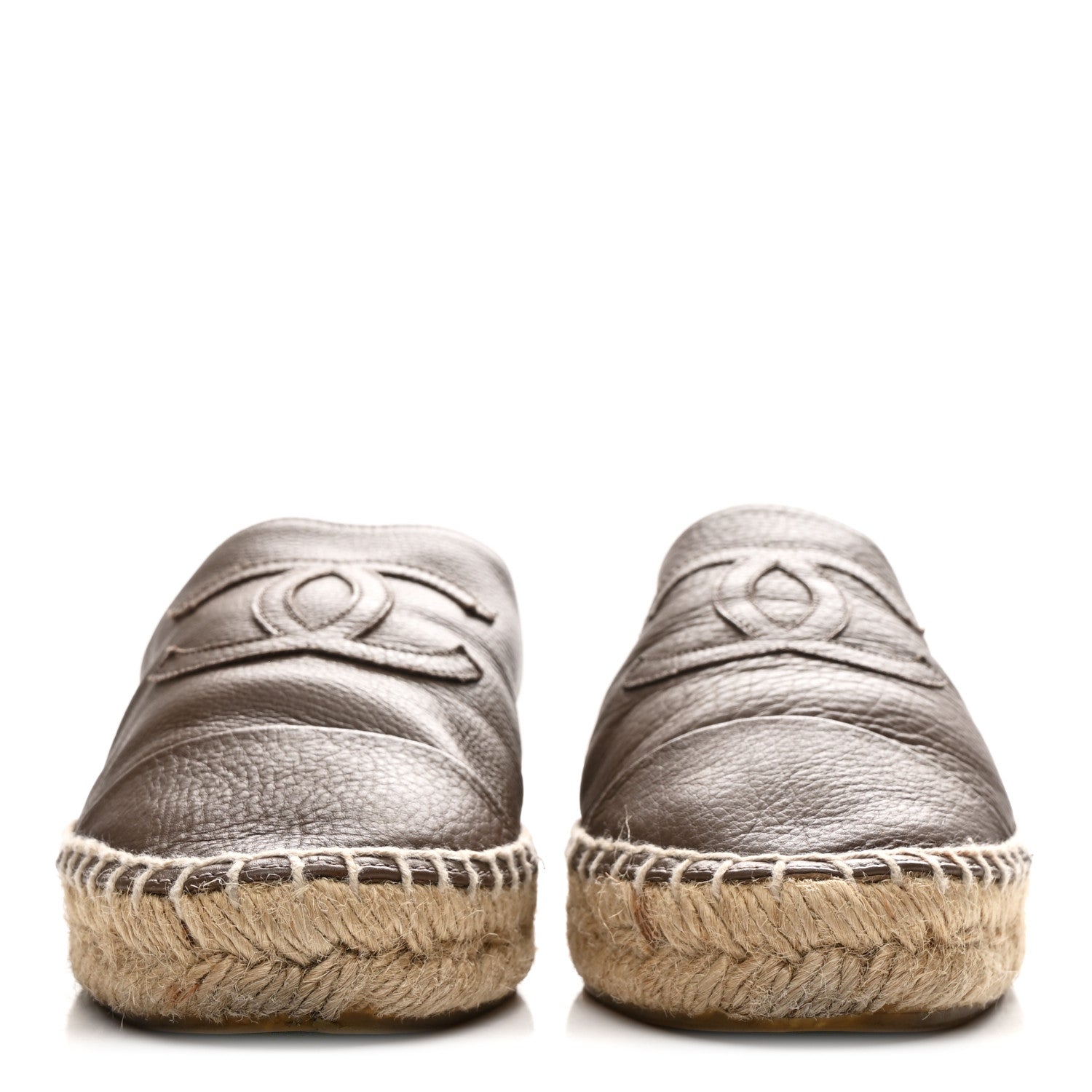 Calfskin CC Espadrille Mules 36 Dark Beige