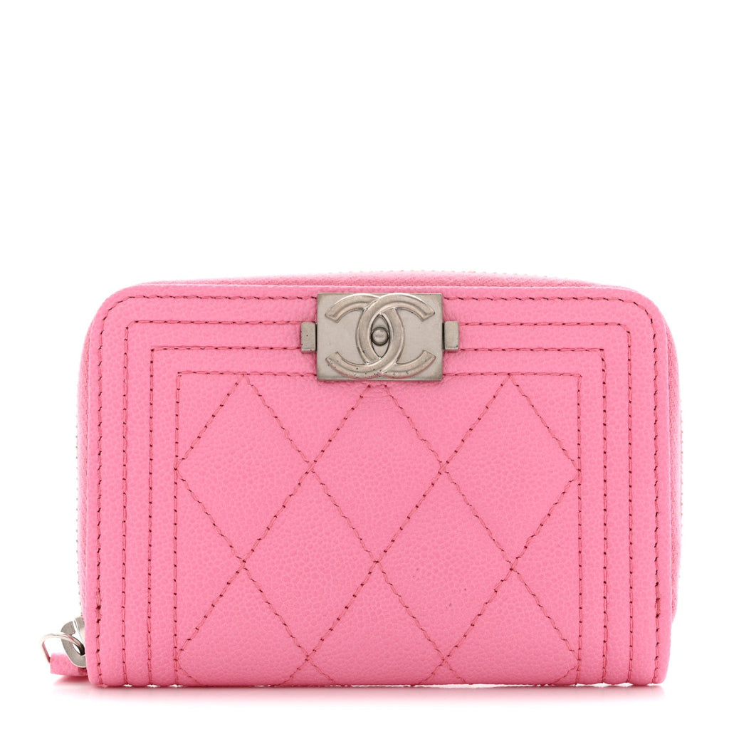 Caviar Quilted Boy Zip Around Coin Purse Wallet Pink