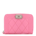Caviar Quilted Boy Zip Around Coin Purse Wallet Pink