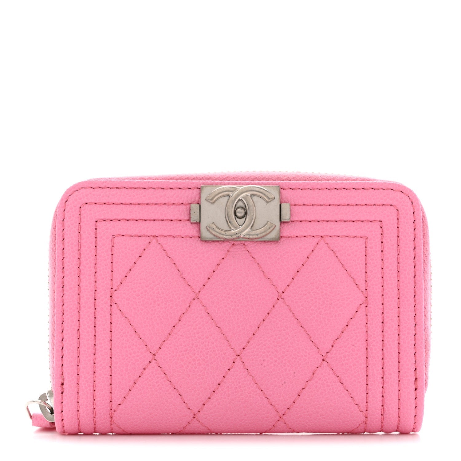 Caviar Quilted Boy Zip Around Coin Purse Wallet Pink