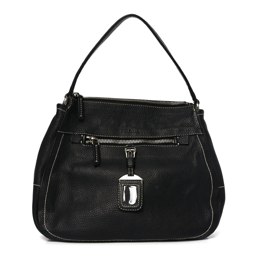 Prada Vitello Daino Hobo Black