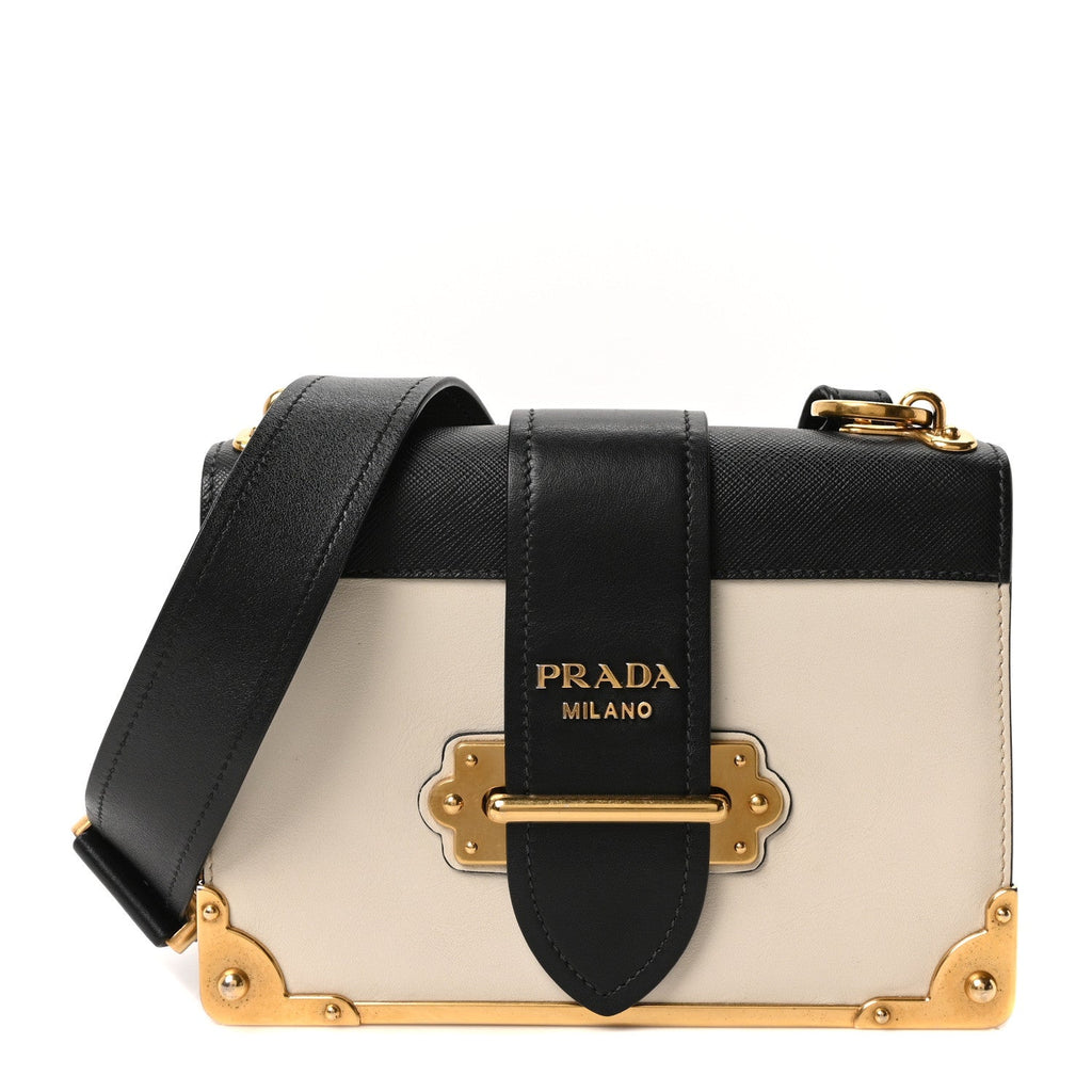 Prada City Calf Saffiano Cahier Bag Talco Black