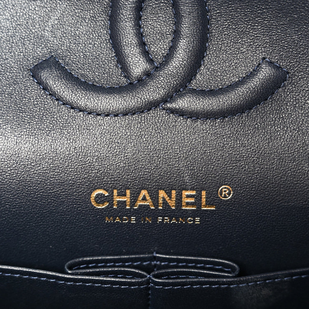 Chanel Denim Quilted Medium Double Flap Dark Blue