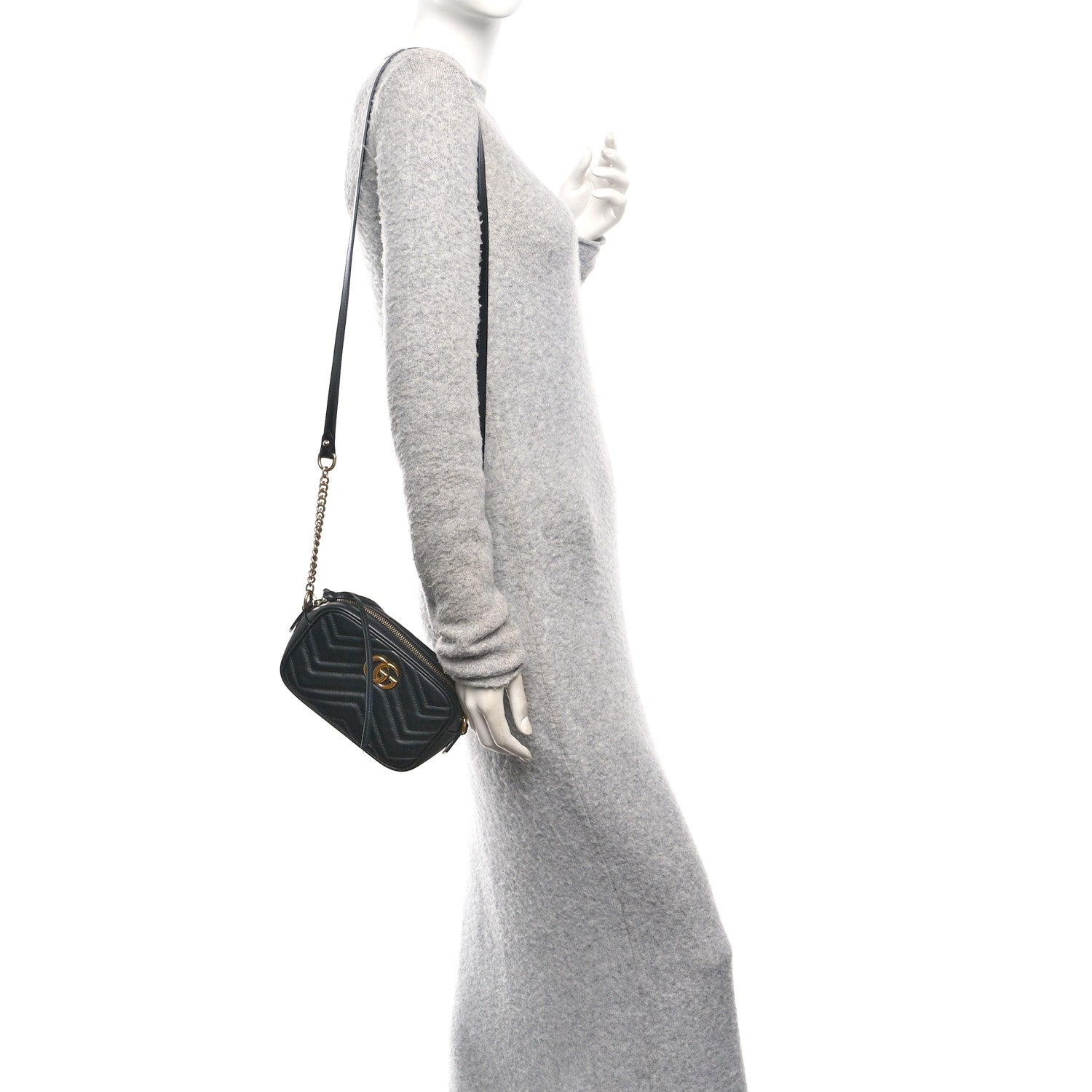 Gucci Calfskin Matelasse Small GG Marmont Chain Shoulder Bag Black