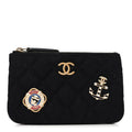 Chanel Wool Quilted Paris-Hamburg Charms Small Cosmetic Case Black