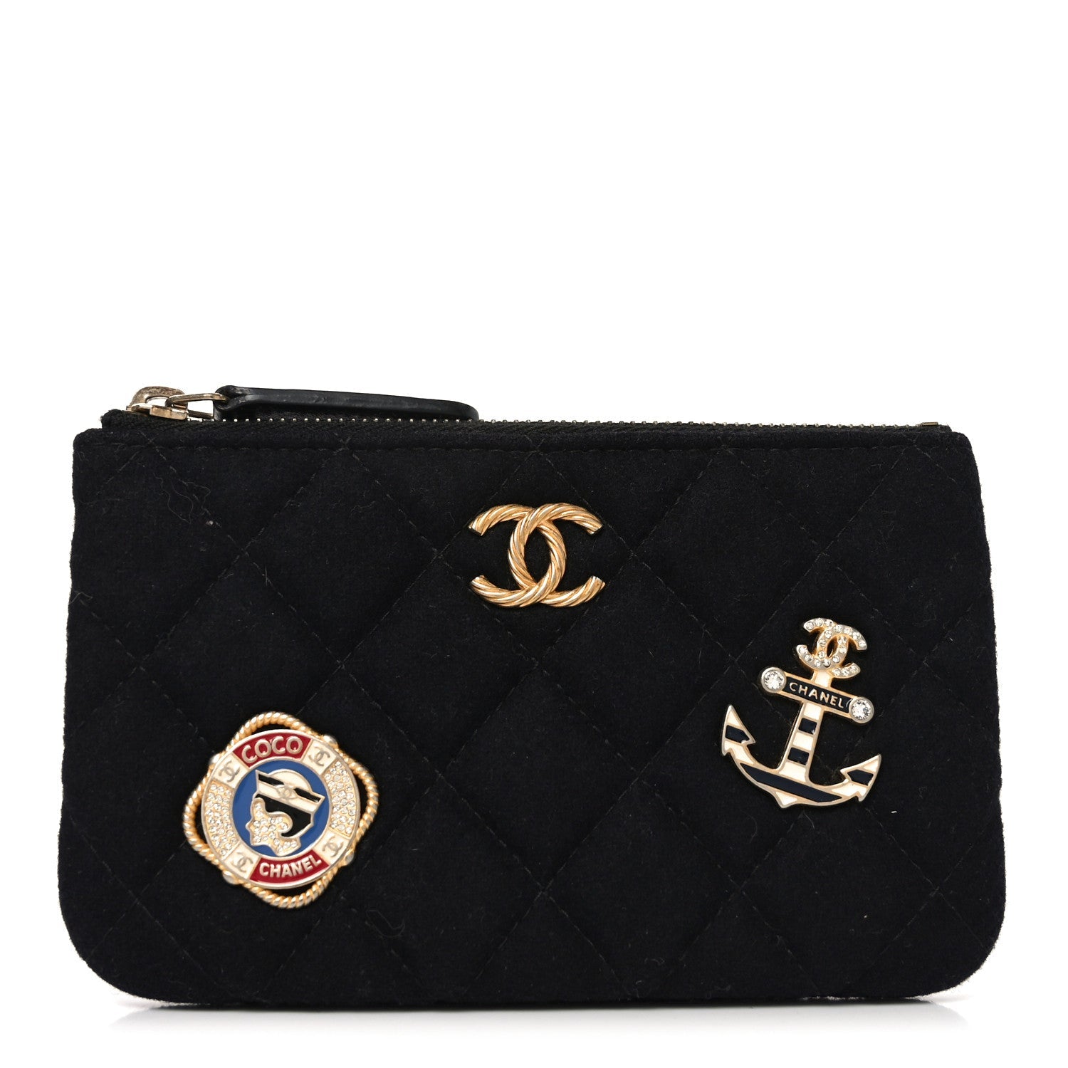 Chanel Wool Quilted Paris-Hamburg Charms Small Cosmetic Case Black