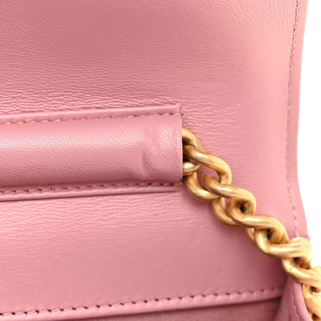 Chanel Metallic Lambskin Quilted Boy Wallet On Chain WOC Pink