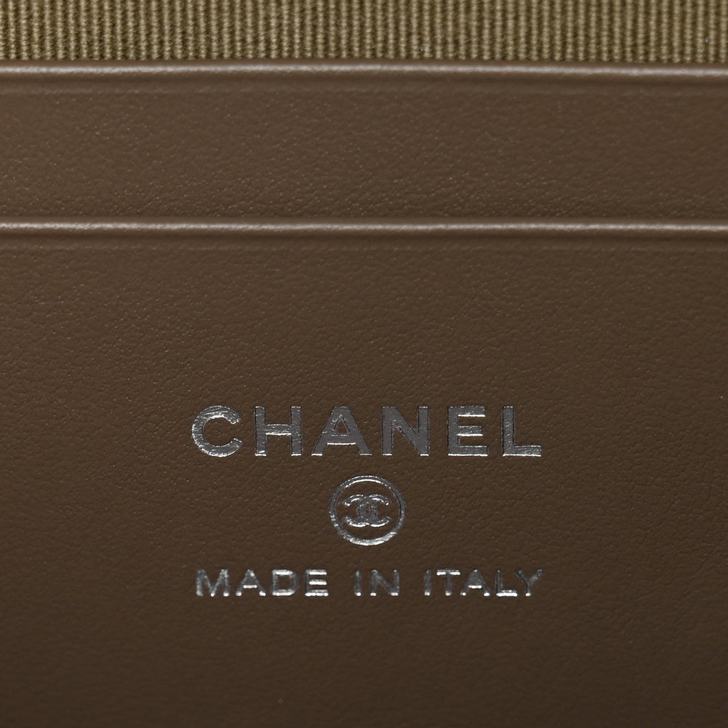 Chanel Caviar Quilted Top Handle Slim Vanity With Chain Dark Khaki