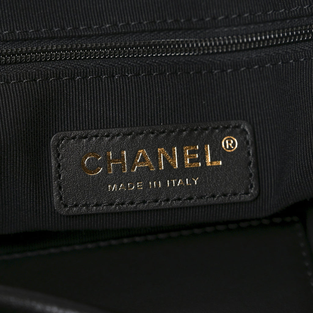 Chanel Suede Calfskin Shiny Lambskin Quilted Small Coco Base Shopping Bag Beige Black