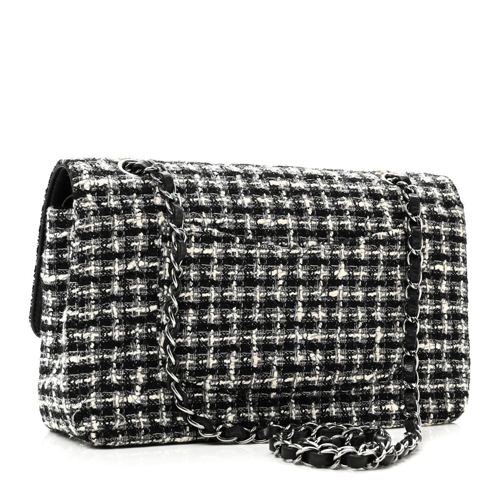 Chanel Tweed Quilted Medium Double Flap Black