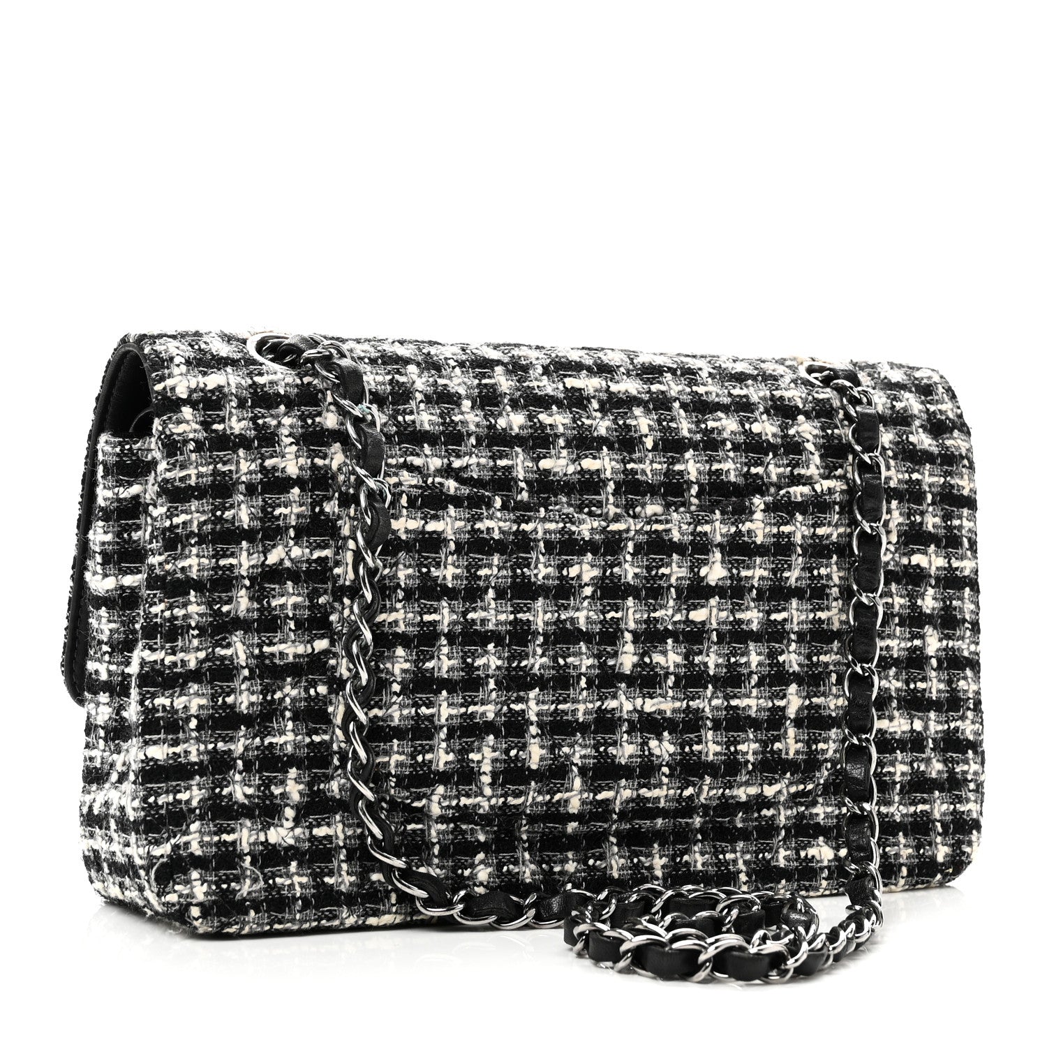 Chanel Tweed Quilted Medium Double Flap Black