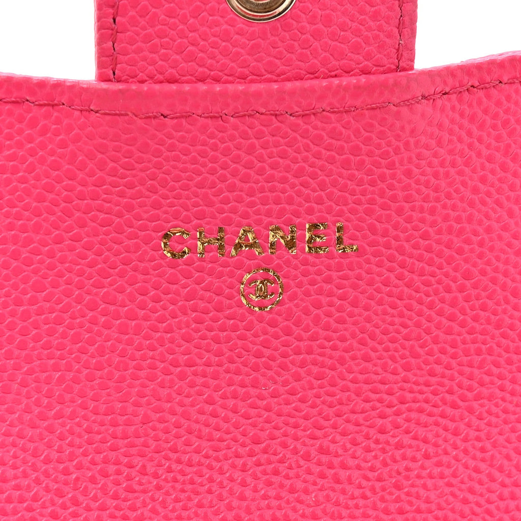 Caviar Quilted Flap Card Holder Wallet Fuchsia