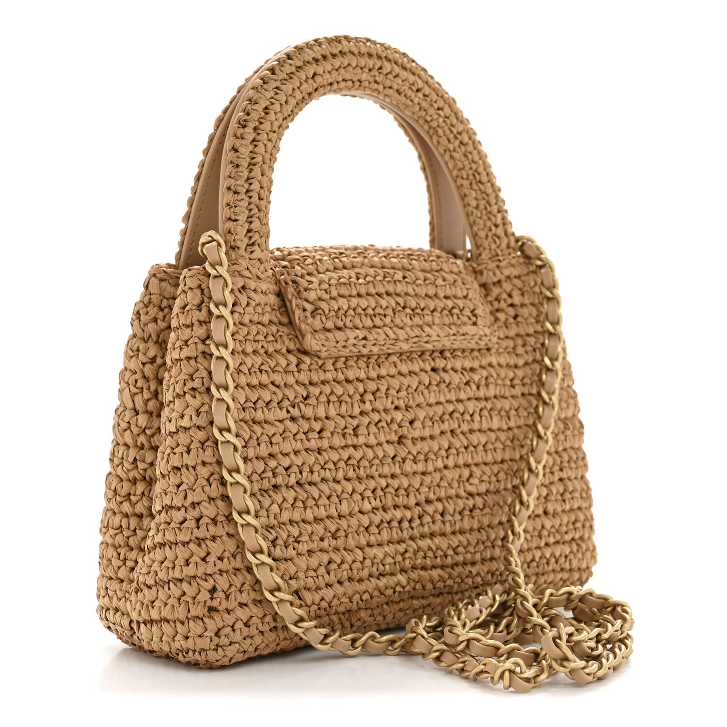 Chanel Braided Raffia Nano Kelly Flap Bag Dark Beige