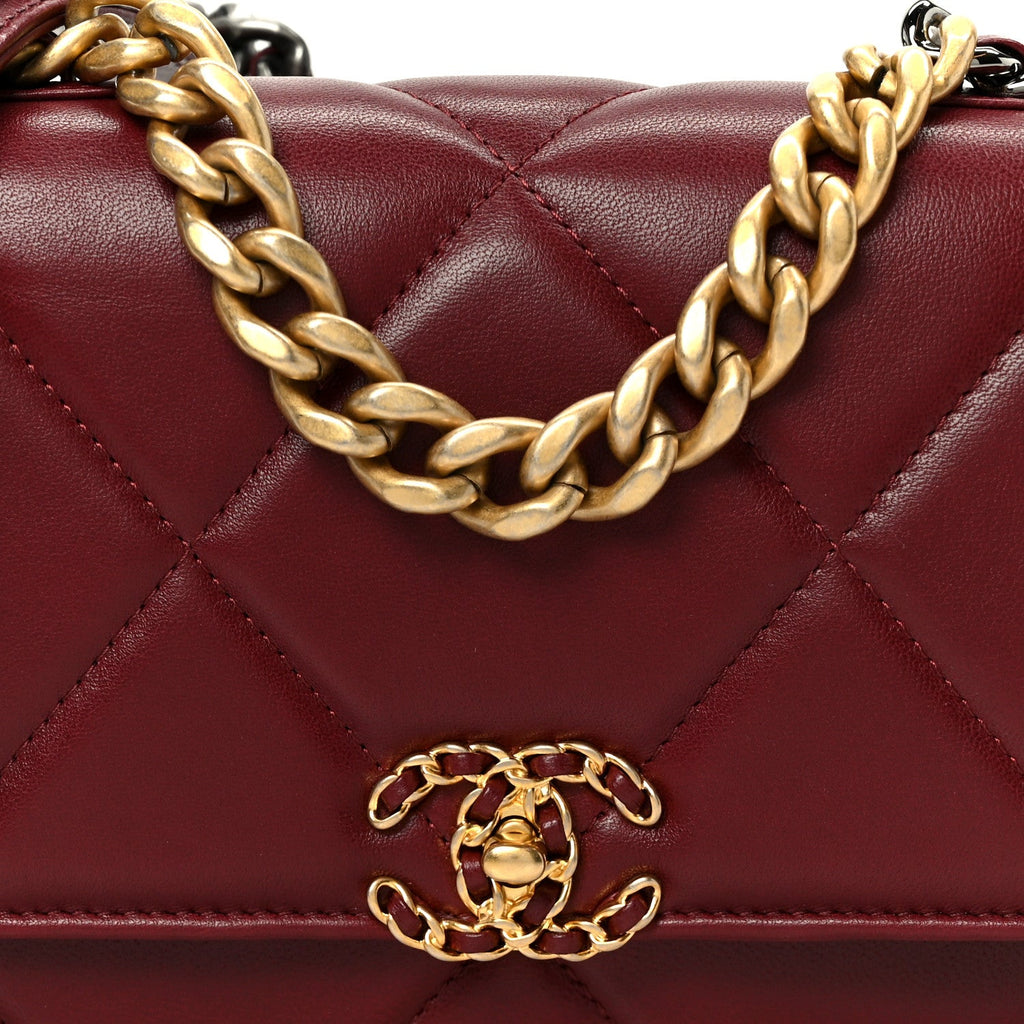 Chanel Lambskin Quilted Chanel 19 Wallet On Chain WOC Burgundy