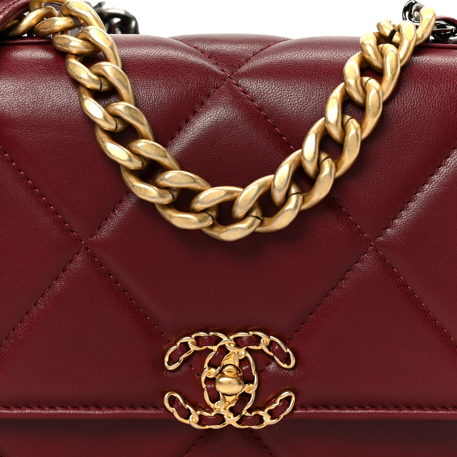 Chanel Lambskin Quilted Chanel 19 Wallet On Chain WOC Burgundy