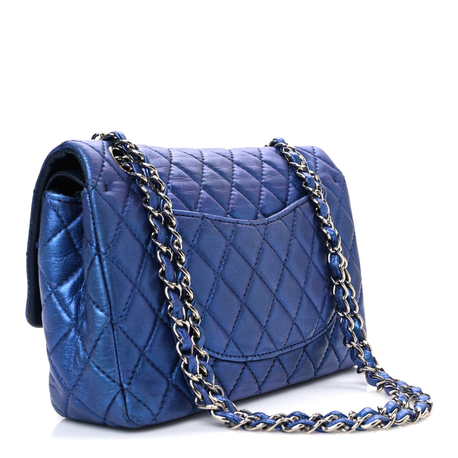 Chanel Metallic Lambskin Quilted Medium Double Flap Turquoise