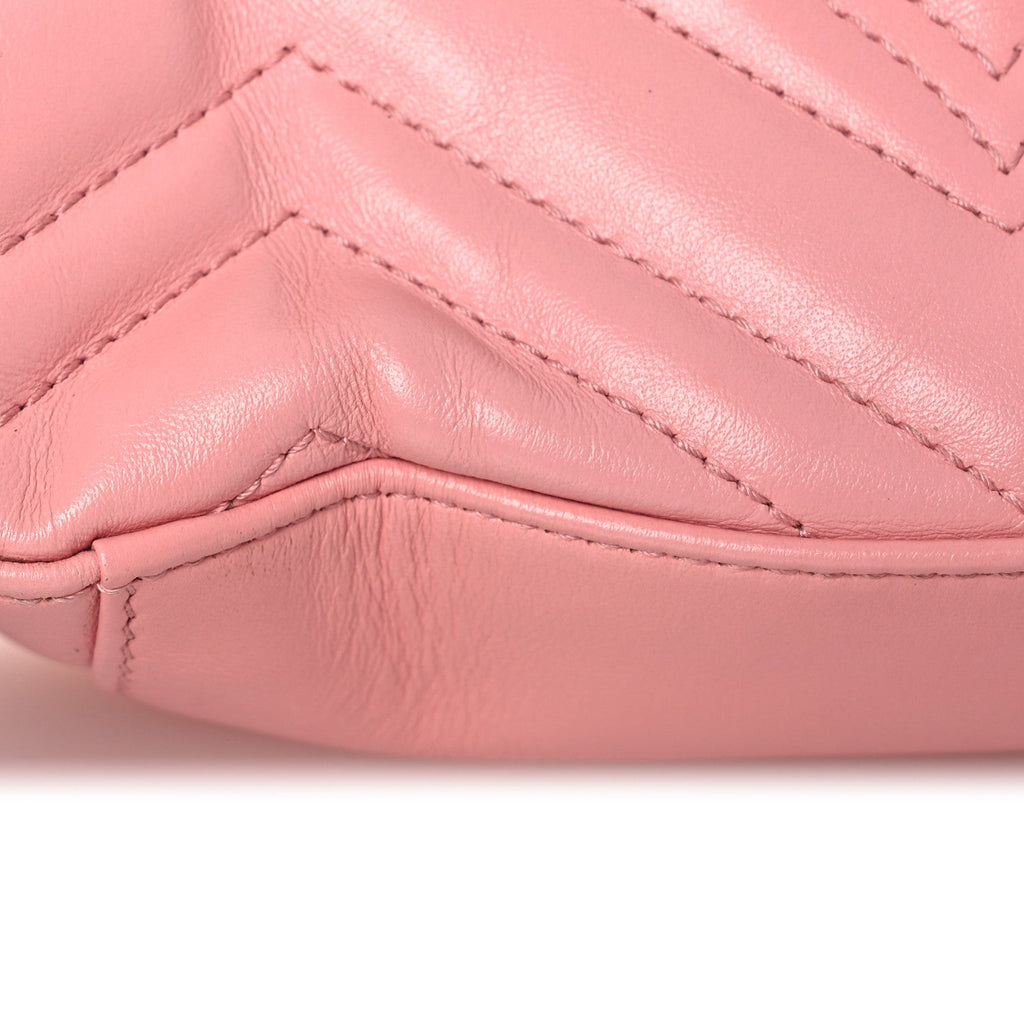 Gucci Calfskin Matelasse Mini GG Marmont Top Handle Shoulder Bag Wild Rose