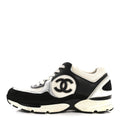 Mesh Suede Calfskin Grained Calfskin Womens CC Sneakers 35 Black White Silver