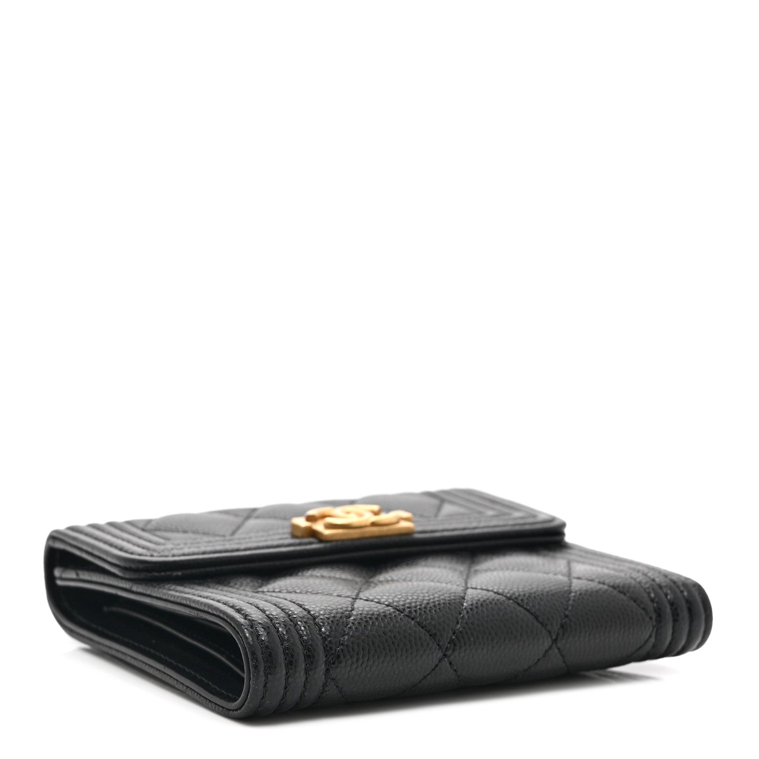 Chanel Caviar Quilted Compact Boy Wallet Black
