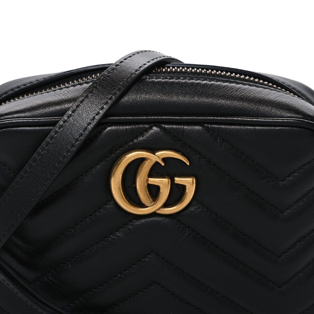 Gucci Calfskin Matelasse Mini GG Marmont Chain Shoulder Bag Black