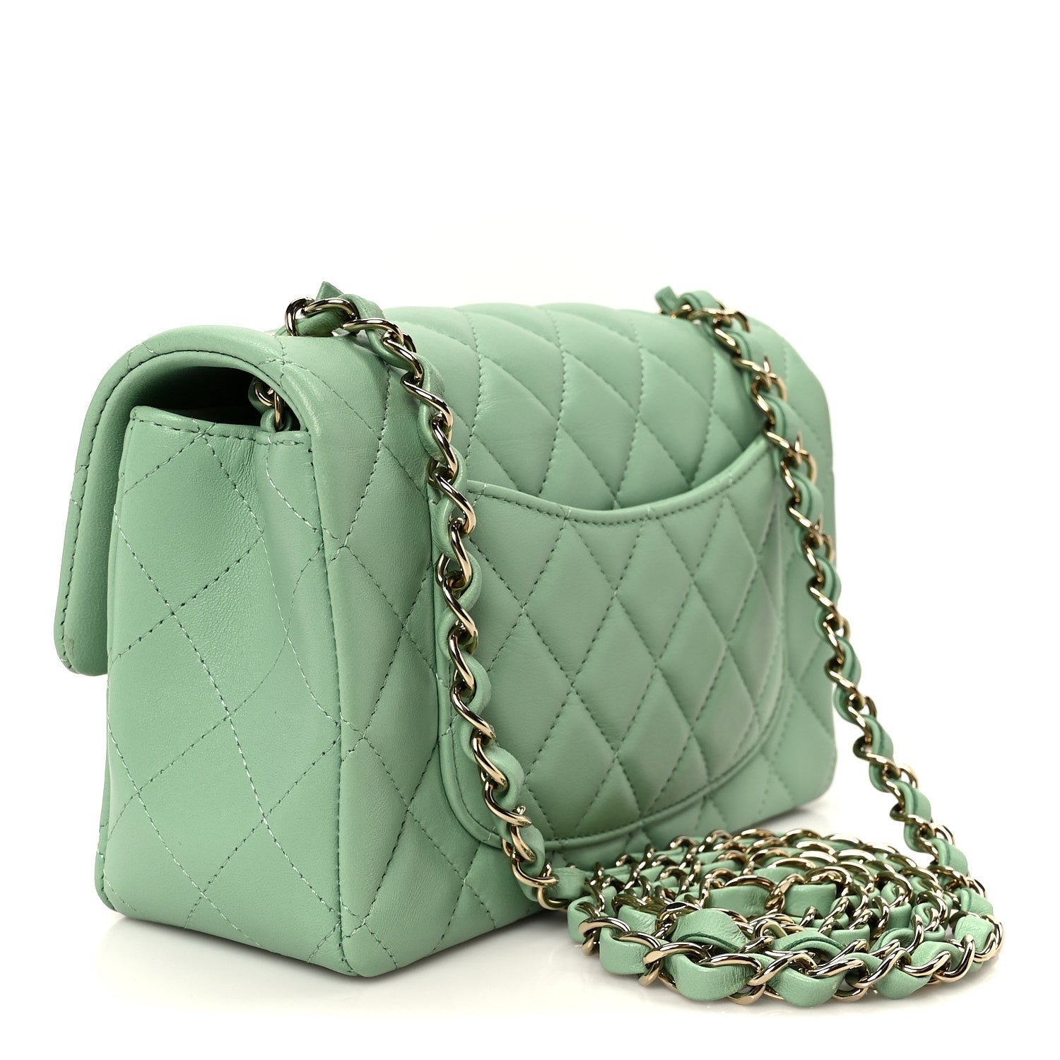 Chanel Lambskin Quilted Mini Rectangular Flap Green