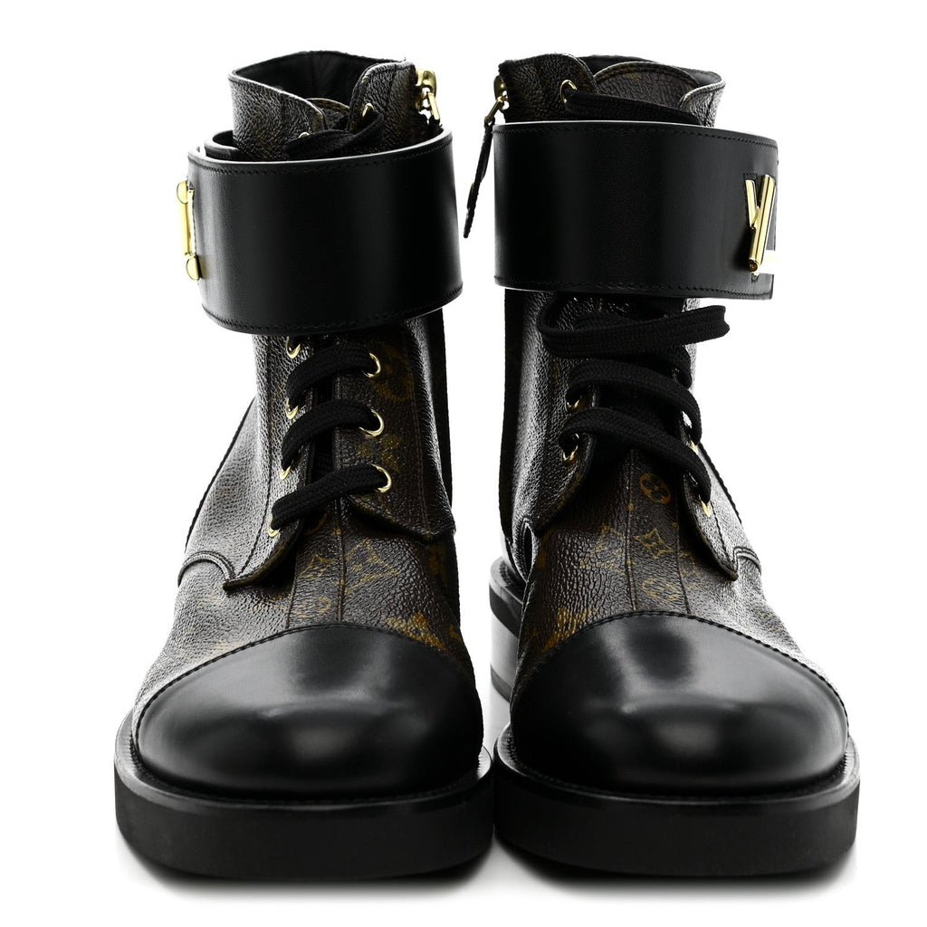 Louis Vuitton Calfskin Monogram Wonderland Flat Ranger Boots 39 Black