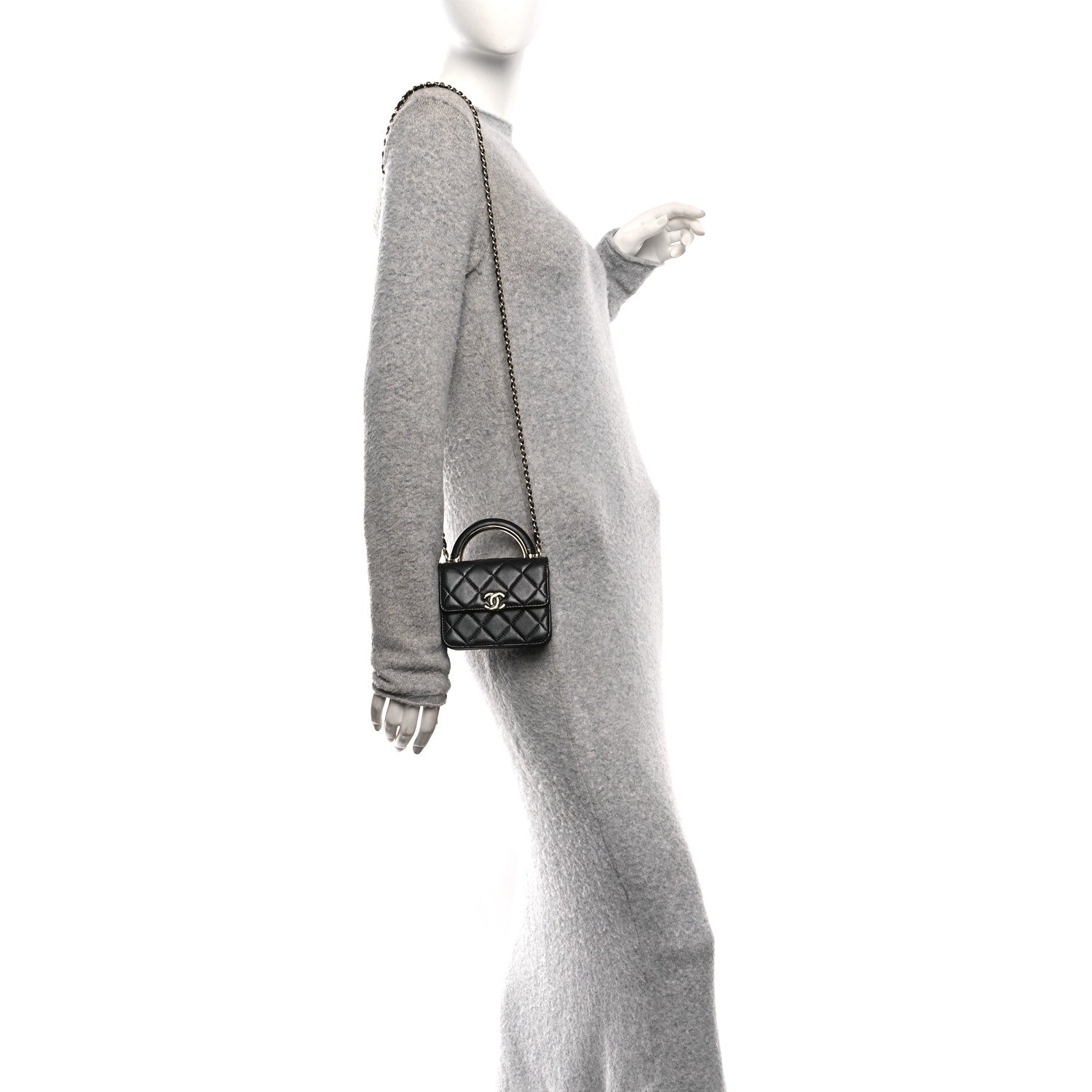 Chanel Lambskin Quilted Top Handle Flap Clutch With Chain Black
