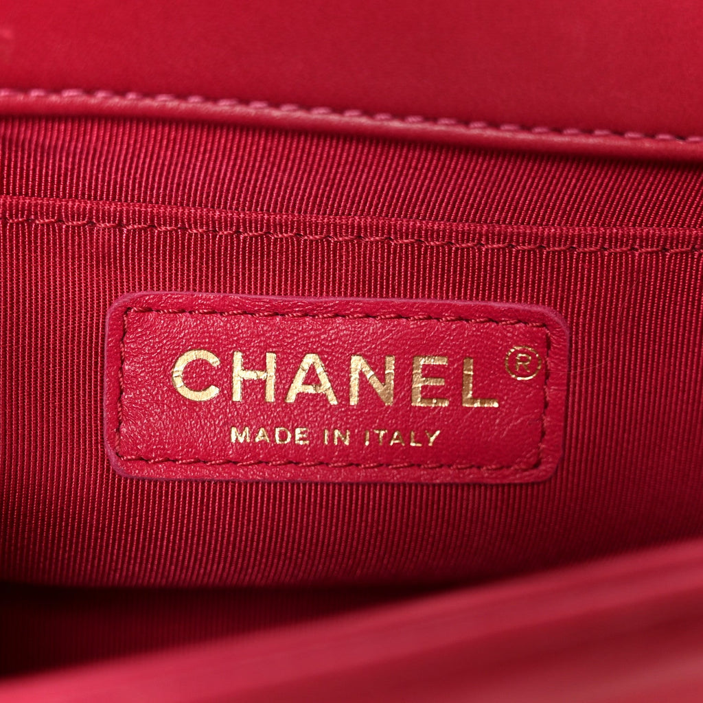 Chanel Lambskin Chevron Quilted Small Boy Flap Dark Pink