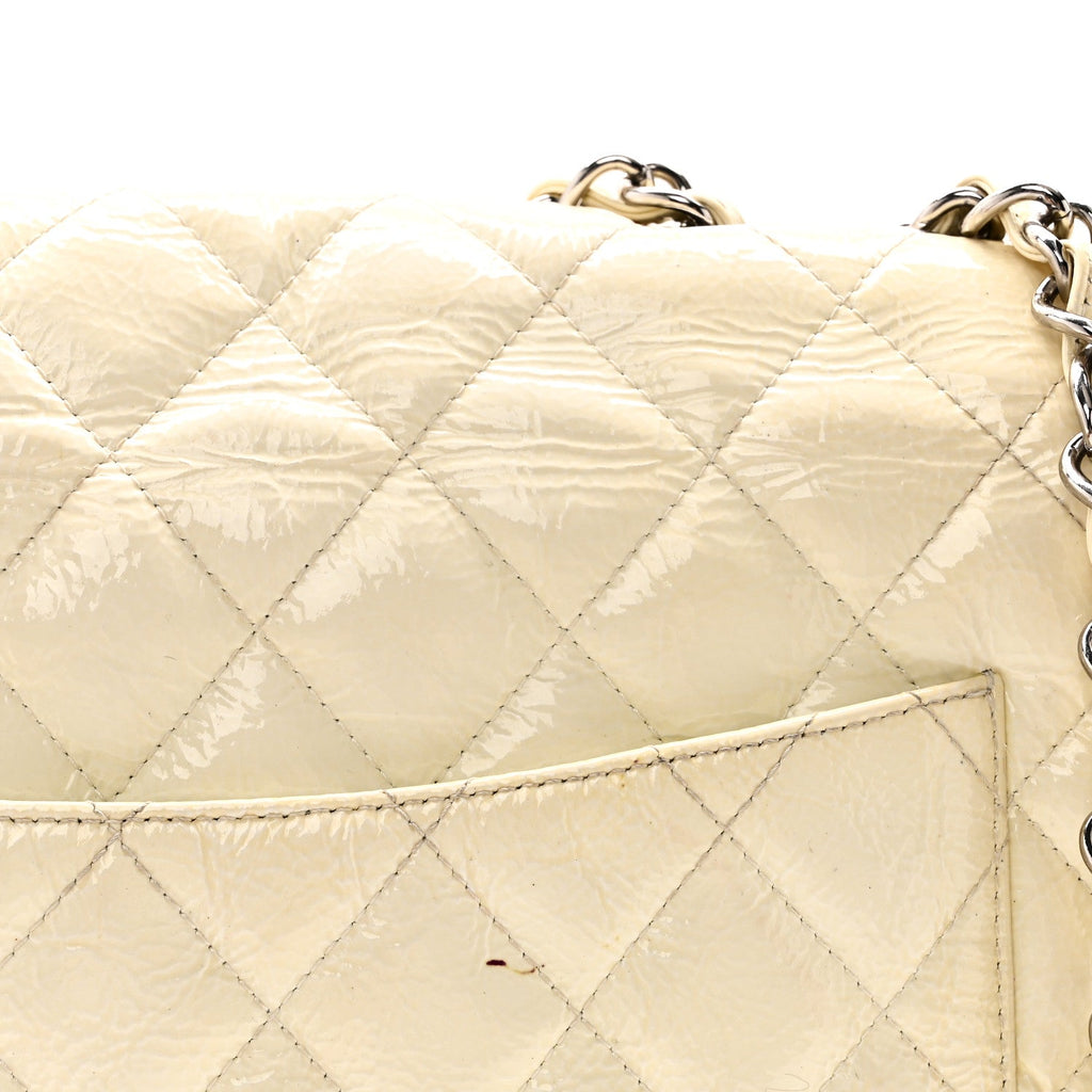 Chanel Distressed Patent Jumbo Single Flap White