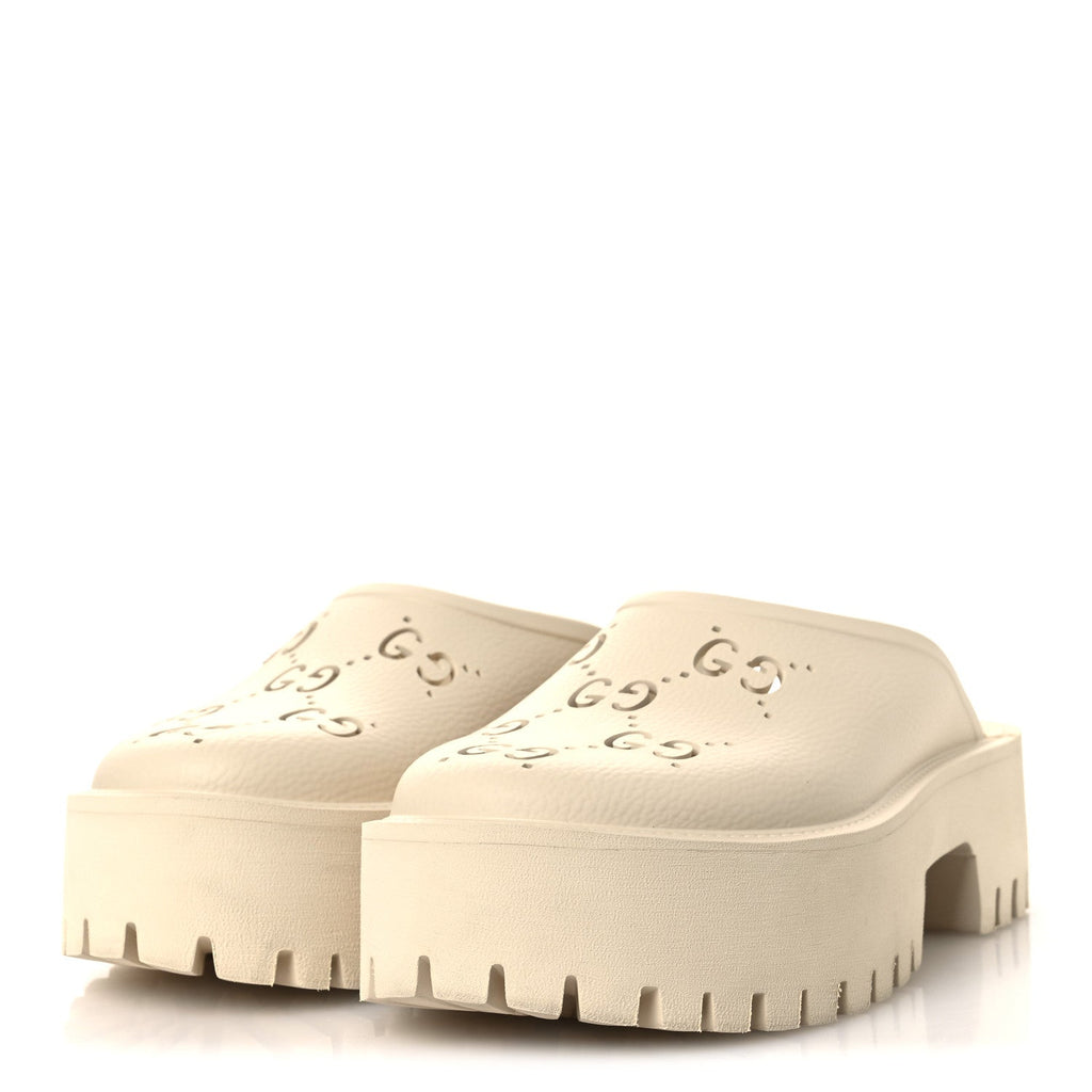 Gucci Rubber Monogram GG Go Through Platform Slide Clogs 38 Mystic White