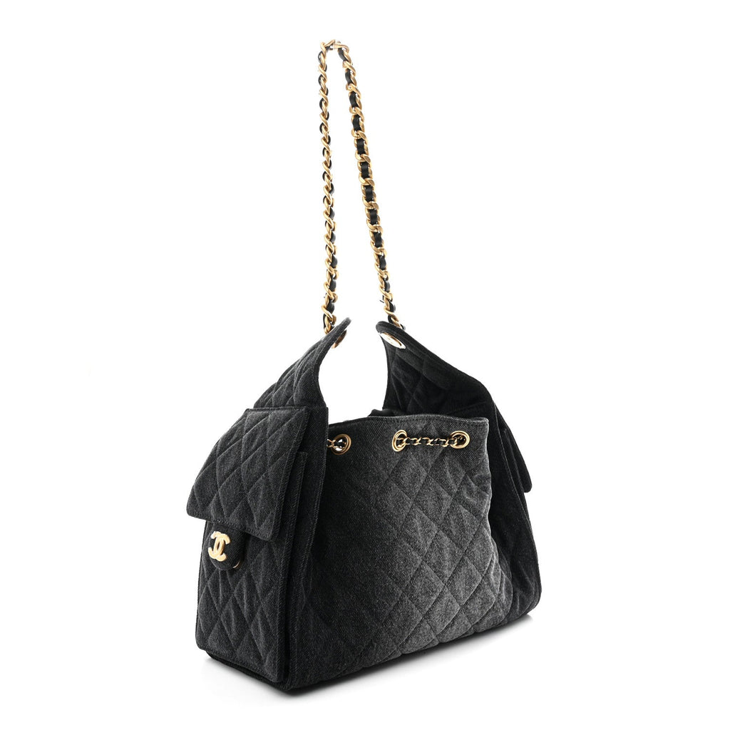 Chanel Washed Denim Quilted Small Chanel 25 Handbag Black