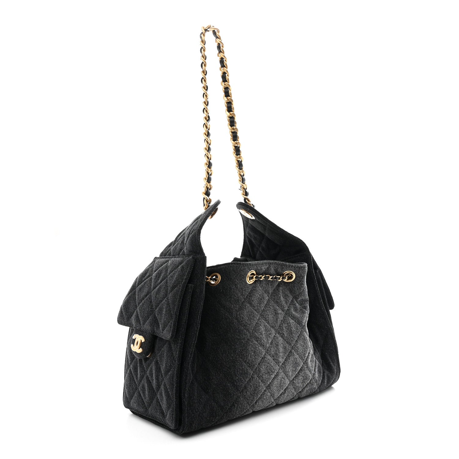 Chanel Washed Denim Quilted Small Chanel 25 Handbag Black