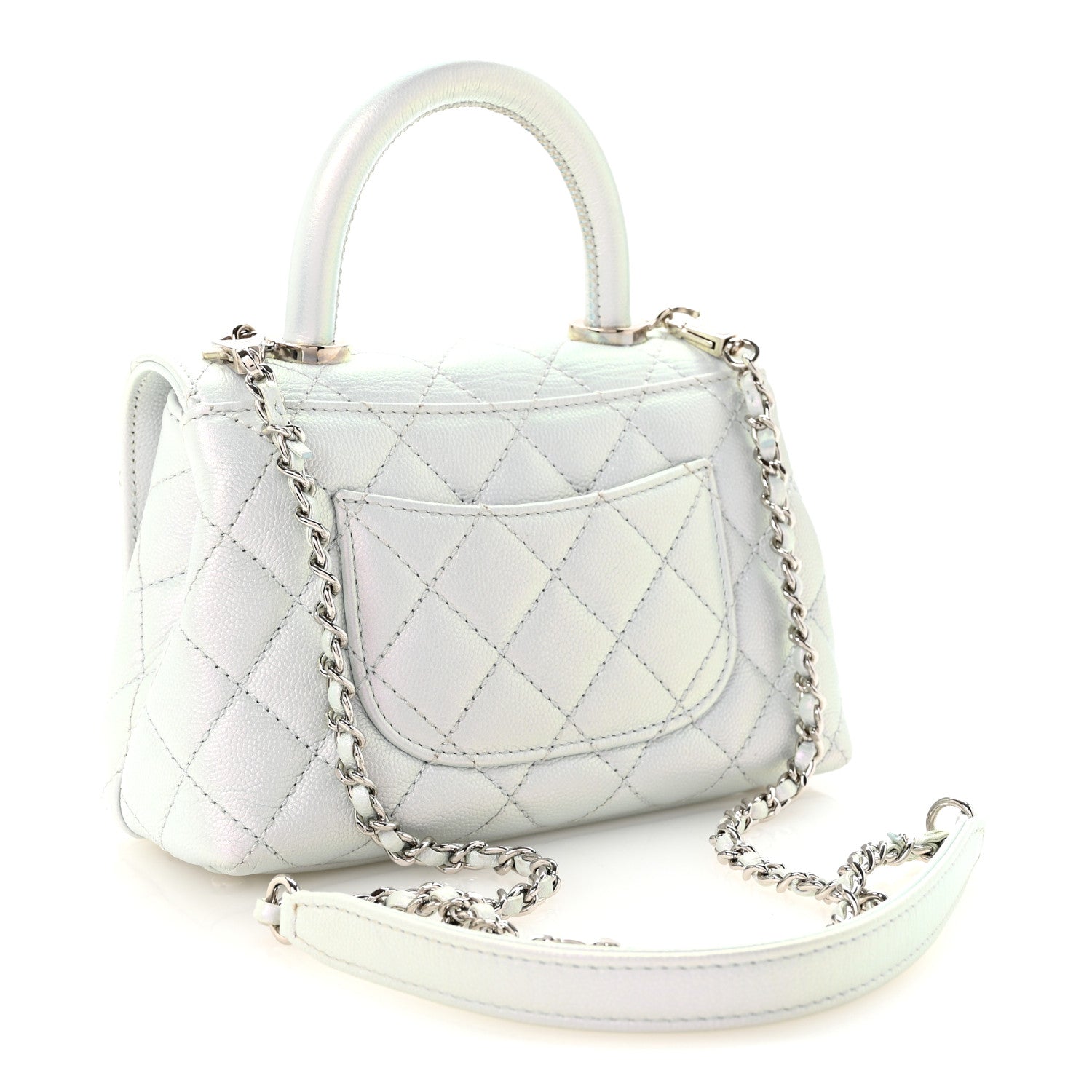 Chanel Iridescent Caviar Quilted Extra Mini Coco Handle Flap Light Blue