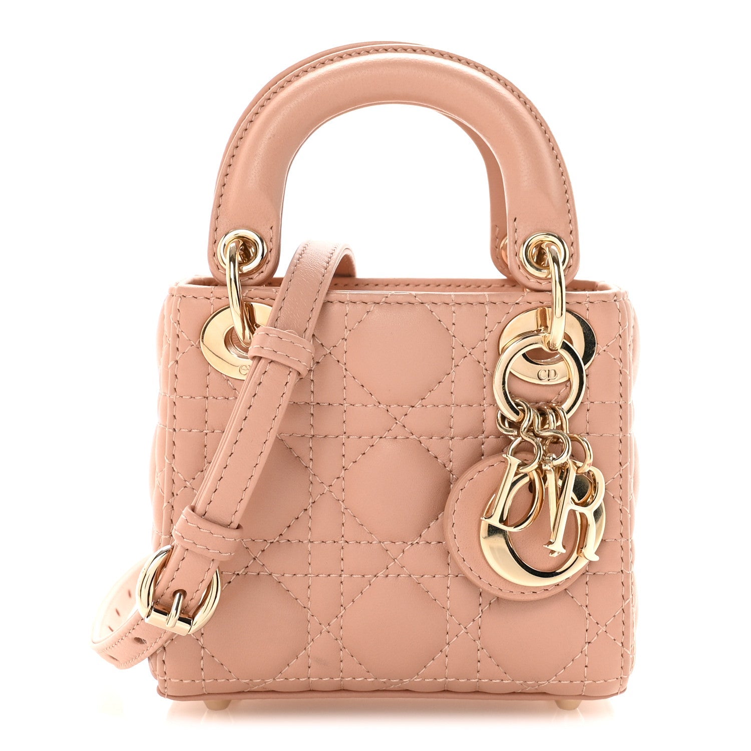 Christian Dior Lambskin Cannage Micro Lady Dior Rose Des Vents