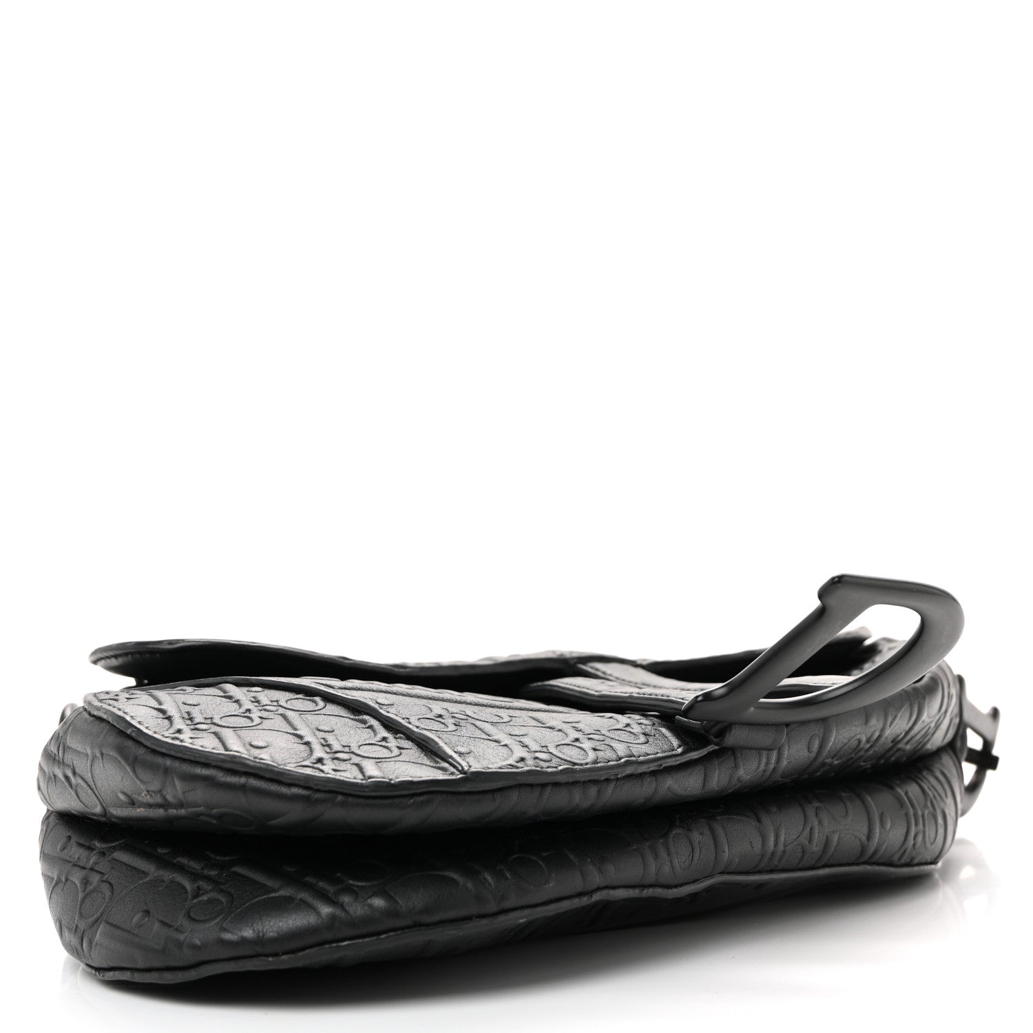 Christian Dior Calfskin Embossed Oblique Saddle Bag Black