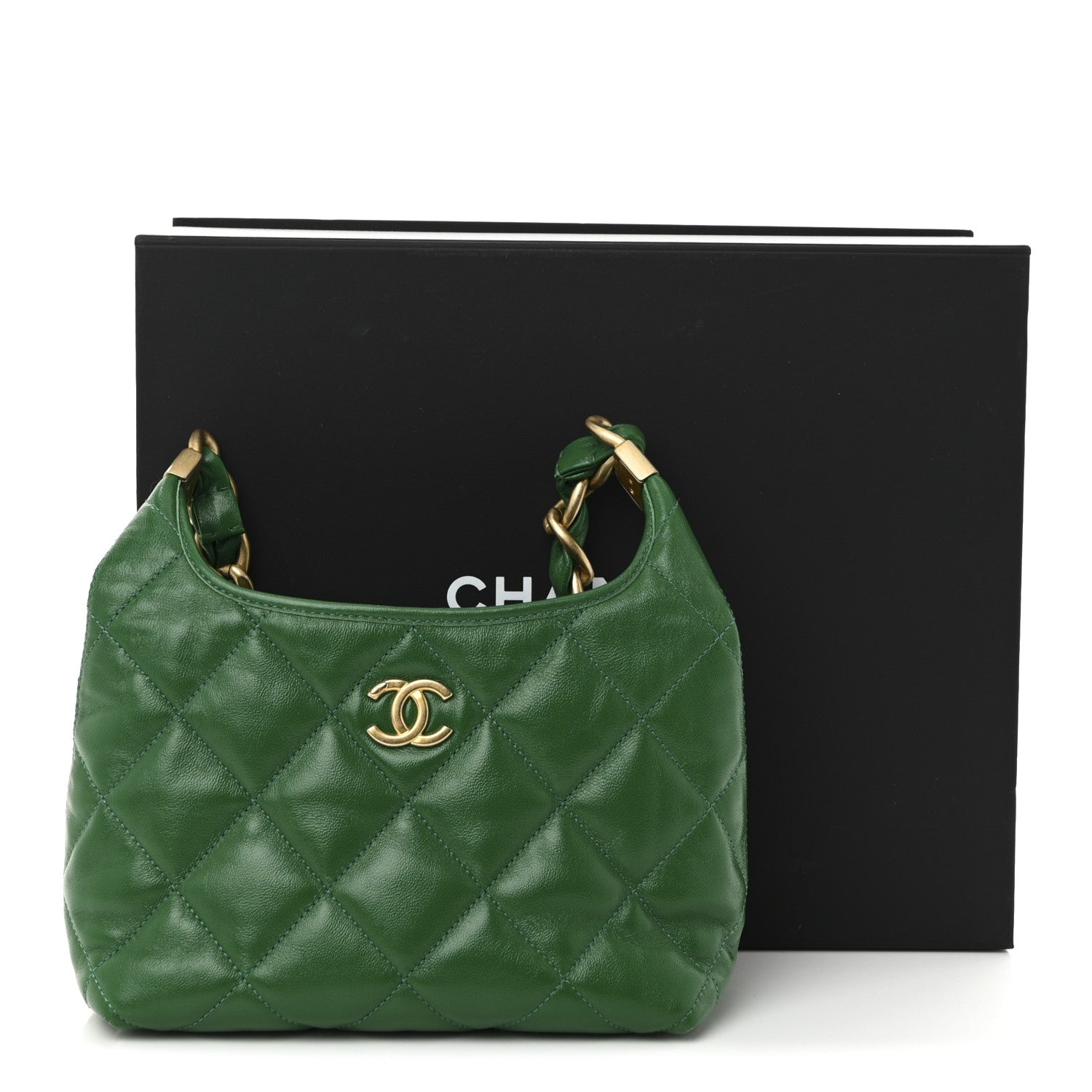 Chanel Shiny Crumpled Lambskin Quilted Small CC Funky Town Hobo Green