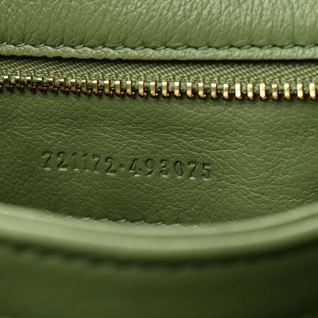 Gucci Roxy Calfskin Web Medium Blondie Top Handle Shoulder Flap Bag Salamander Green